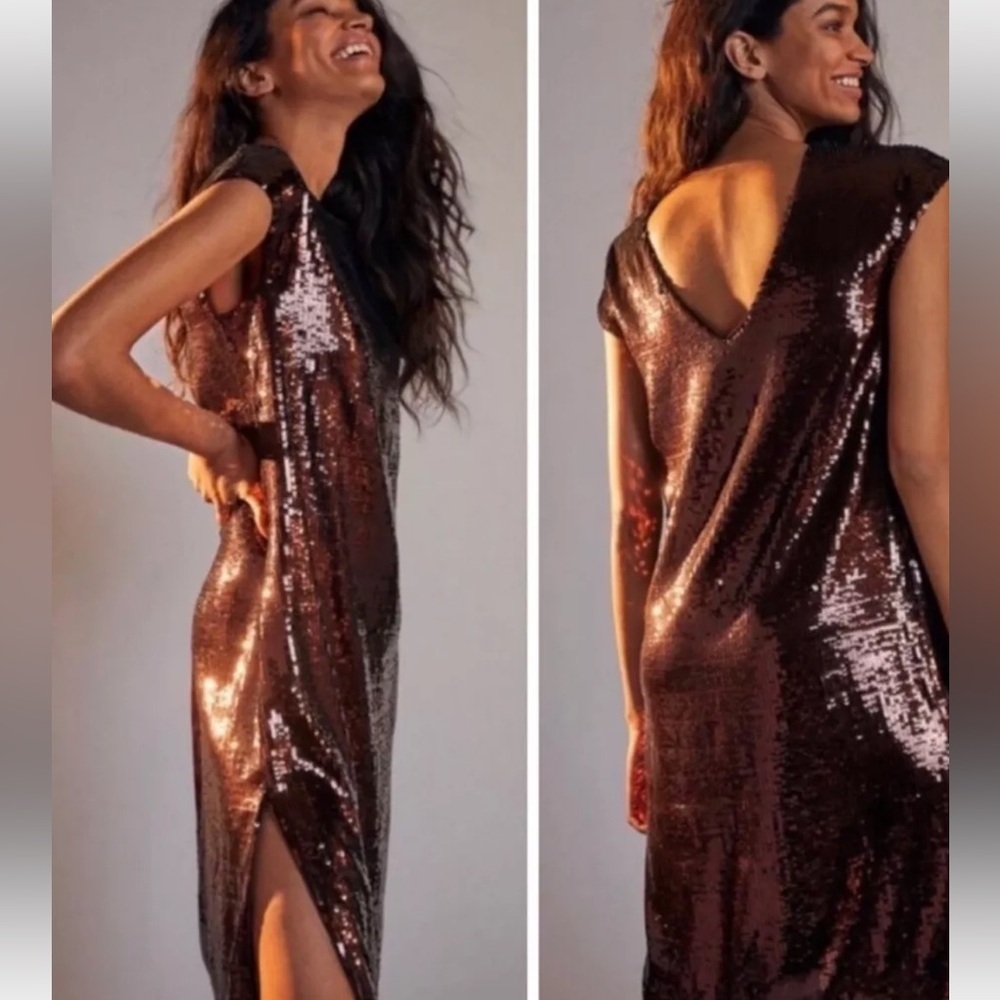 Anthropologie Sequin Dress in Shimmering Brown